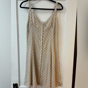 Vintage Express Beige Polka Dot Midi Dress